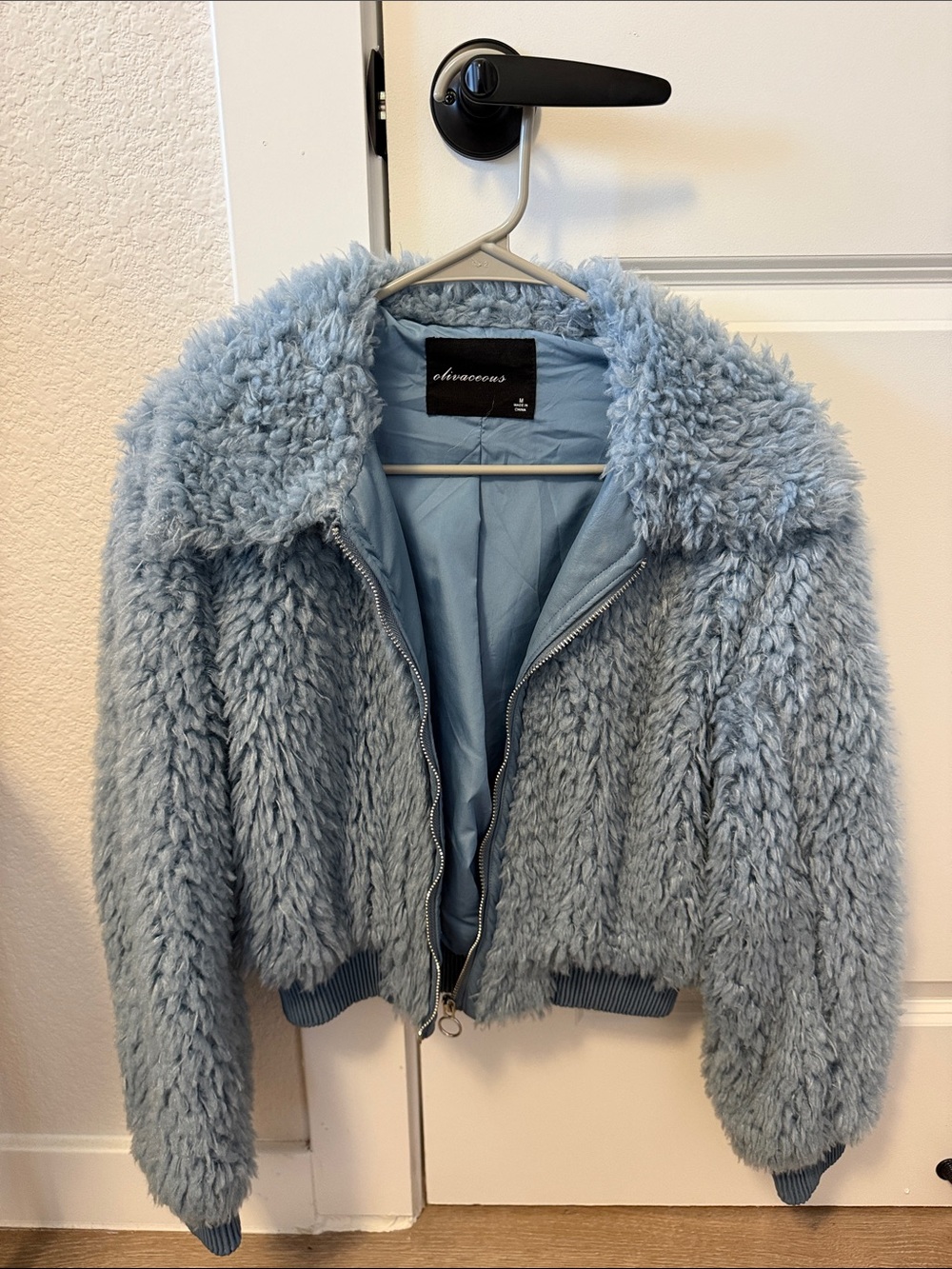 Olivaceous Light Blue Faux Fur Teddy Jacket